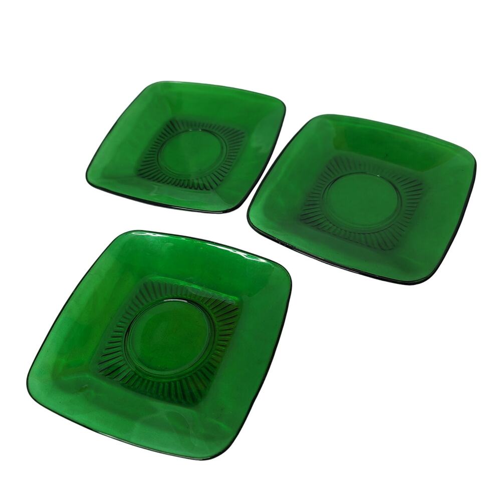 Vintage 1950's Anchor Hocking Charm Forest Green 5 3/4 Depression Glass LOT 3